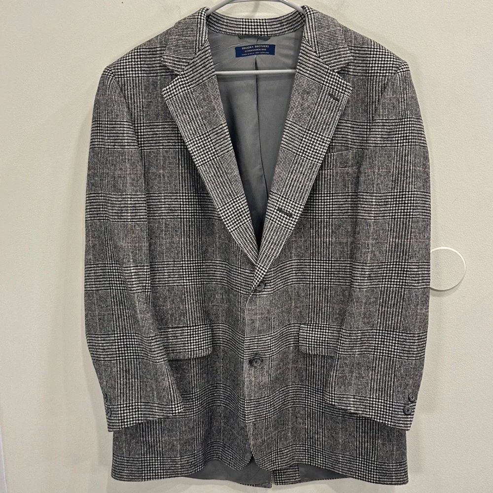 Brooks Brothers Camel Hair Blazer Mens 43L Glen Plaid Sport Coat Vintage Preppy